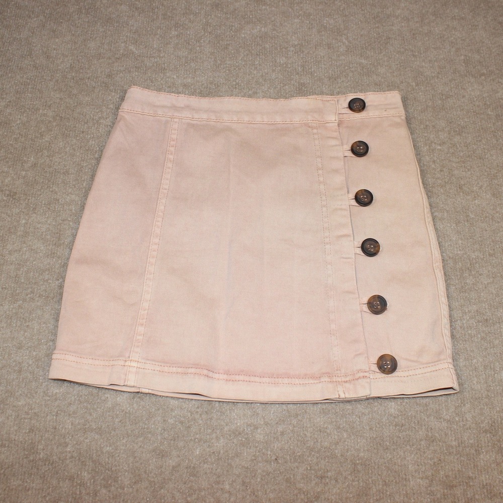 Altar'd State Blush Pink Button Front Mini Skirt Size S A-Line Twill Cotton